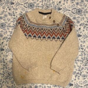 H&M Beige Multicolor Patterned Crewneck Sweater